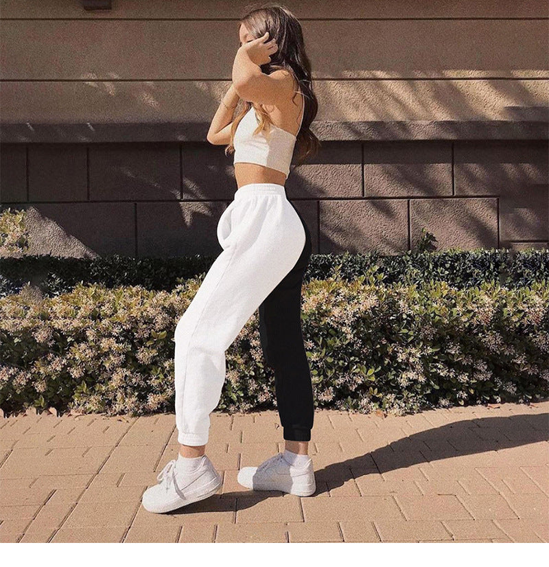 Hot sale women contrast color beam-leg pants