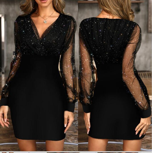 Hot Selling New Women V-neck Sequined Dress