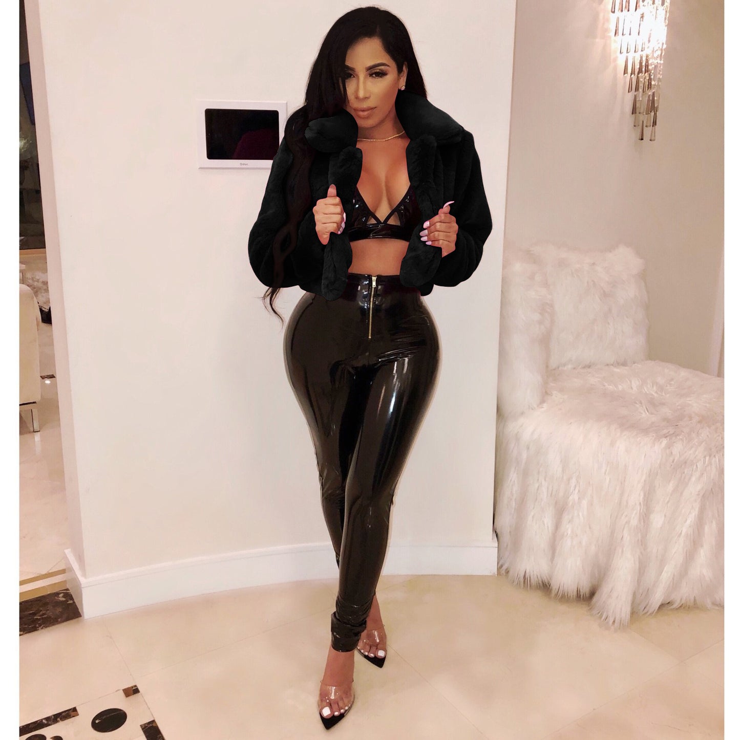 Hot sale women winter loose faux fur cardigan jacket