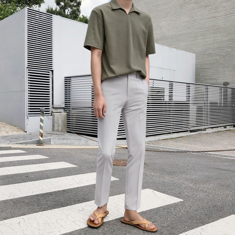 NTZOZ New Men’s Korean Trend Lapel Short Sleeve T-shirt