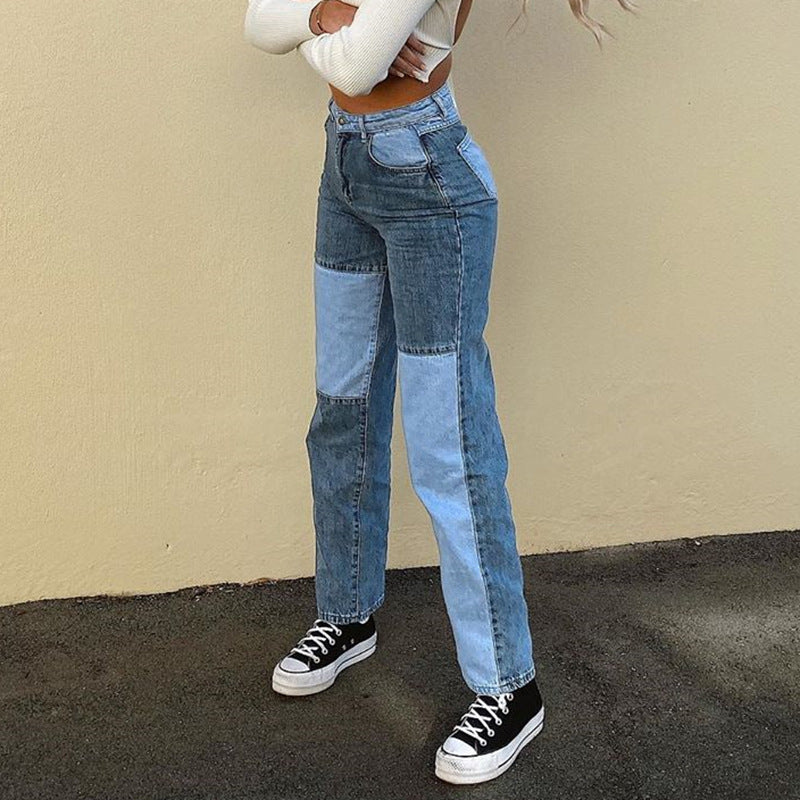 New women street hip-hop contrast casual jeans