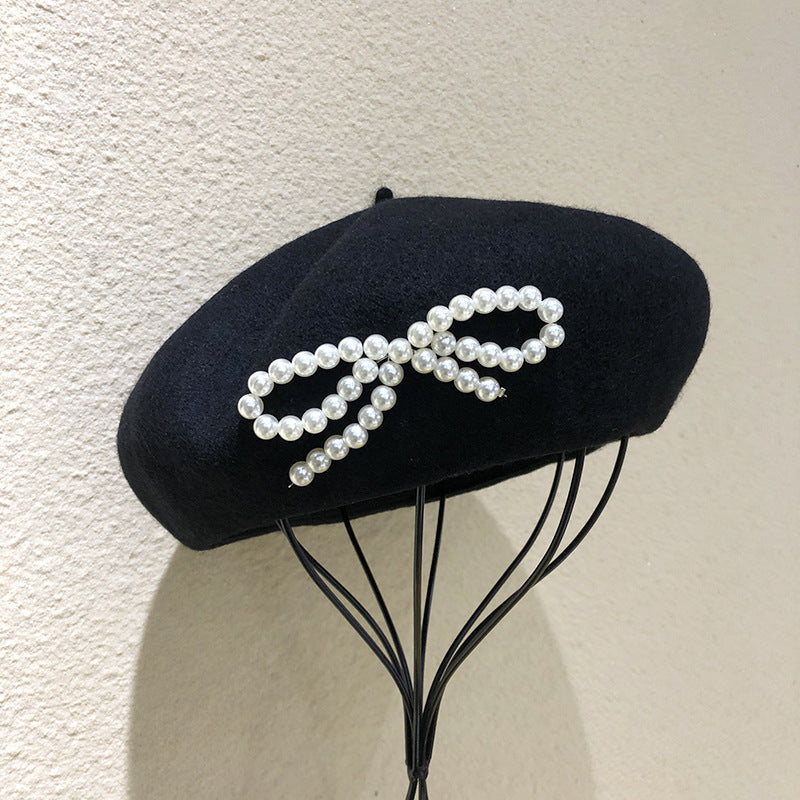 Korean women retro wild black painter hat