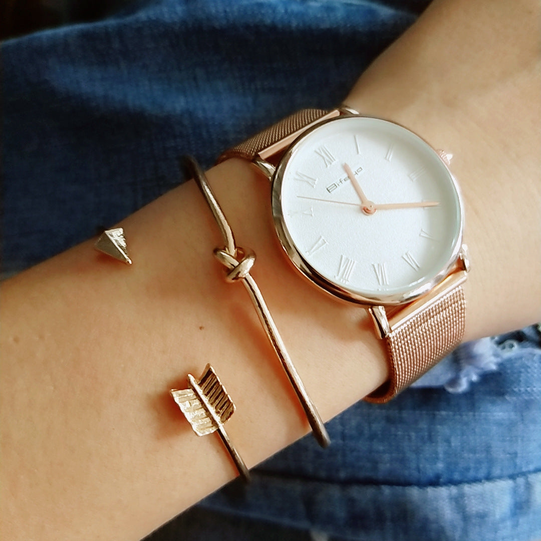 New Women Japanese fashion arrow knotted open bracelet set - Watch & Jewelry