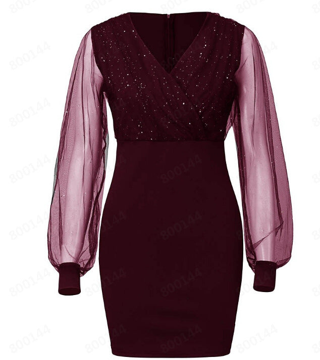 Hot Selling New Women V-neck Sequined Dress