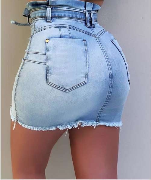 New women high waist elastic lace-up denim skirt