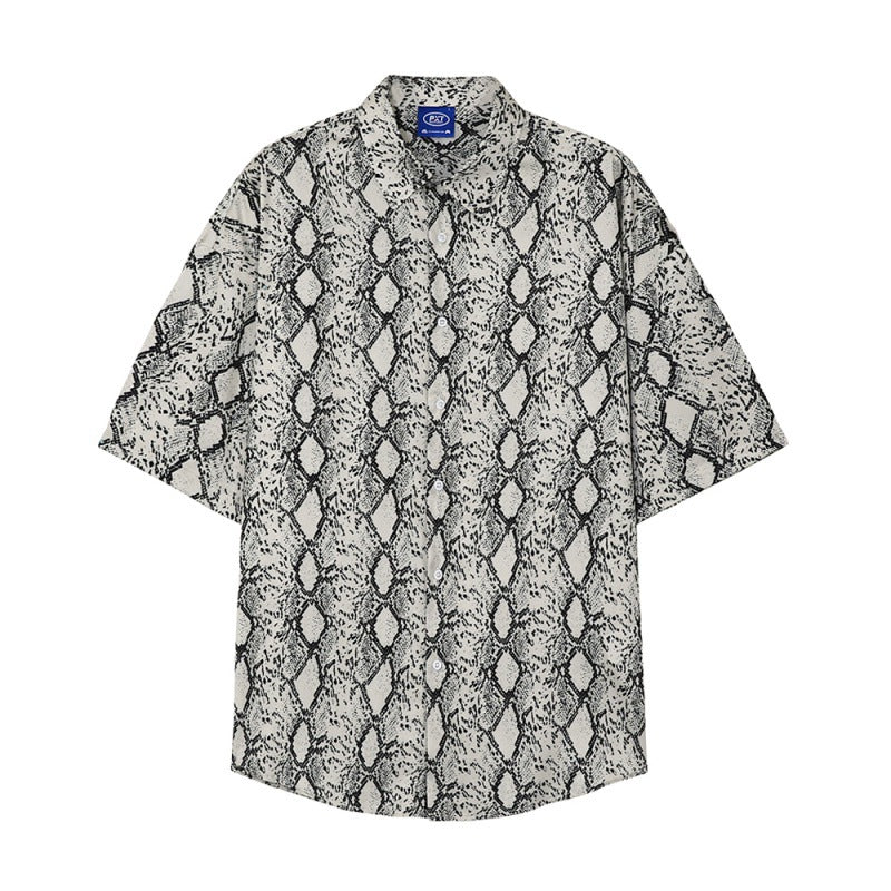 NTZOZ Men’s Korean summer snake print shirt blouse