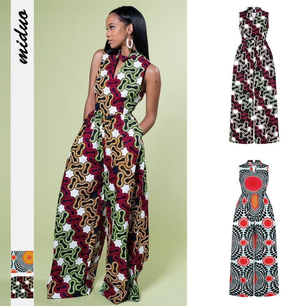 Hot sale women digital printing sleeveless jumpsuit