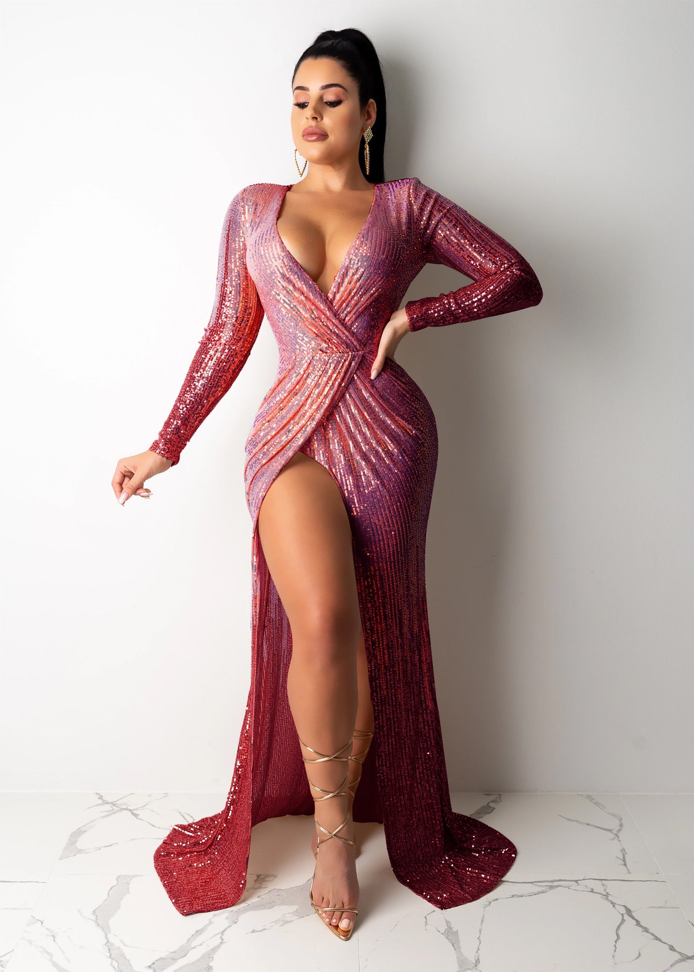 Women sexy elegant high split nightclub dress