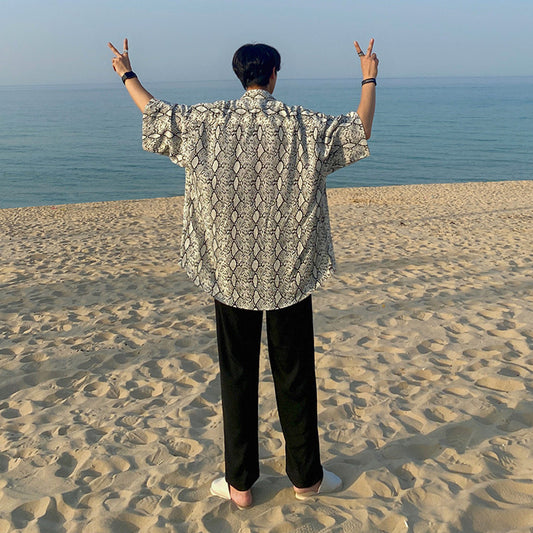 NTZOZ Men’s Korean summer snake print shirt blouse
