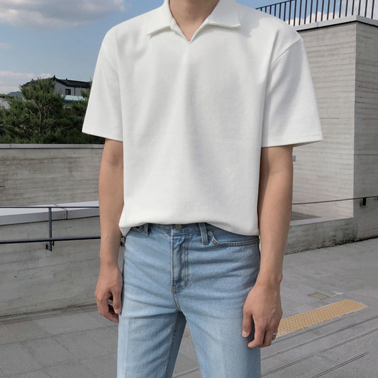 NTZOZ New Men’s Korean Trend Lapel Short Sleeve T-shirt