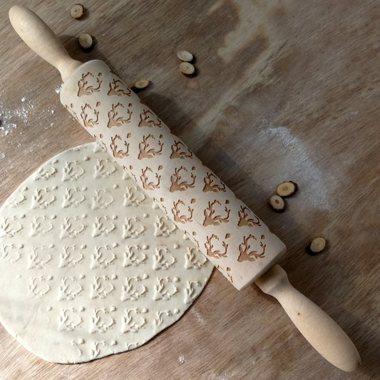 Wooden Christmas deer head printing rolling pin