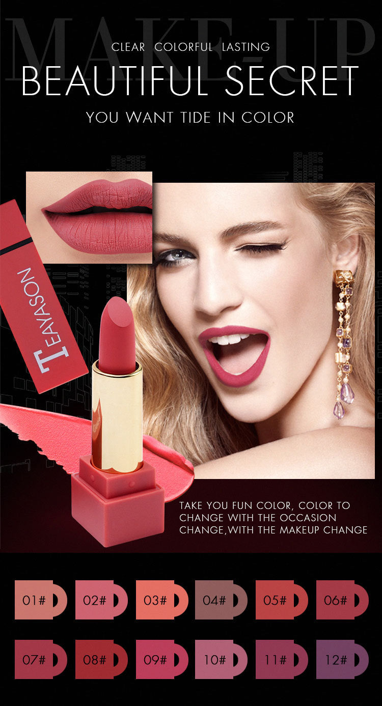 New set 12 color square tube sexy red lipstick