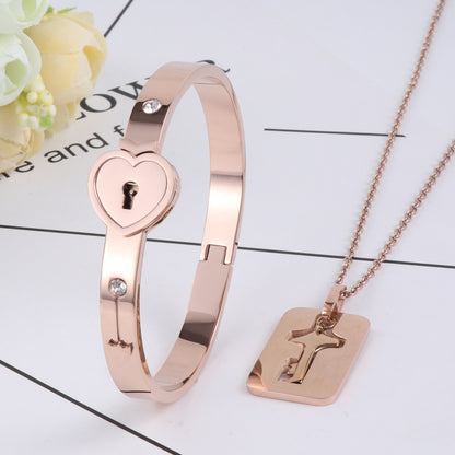 Couple Stainless Steel Love Heart Lock Set - Watch & Jewelry