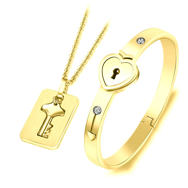 Couple Stainless Steel Love Heart Lock Set - Watch & Jewelry