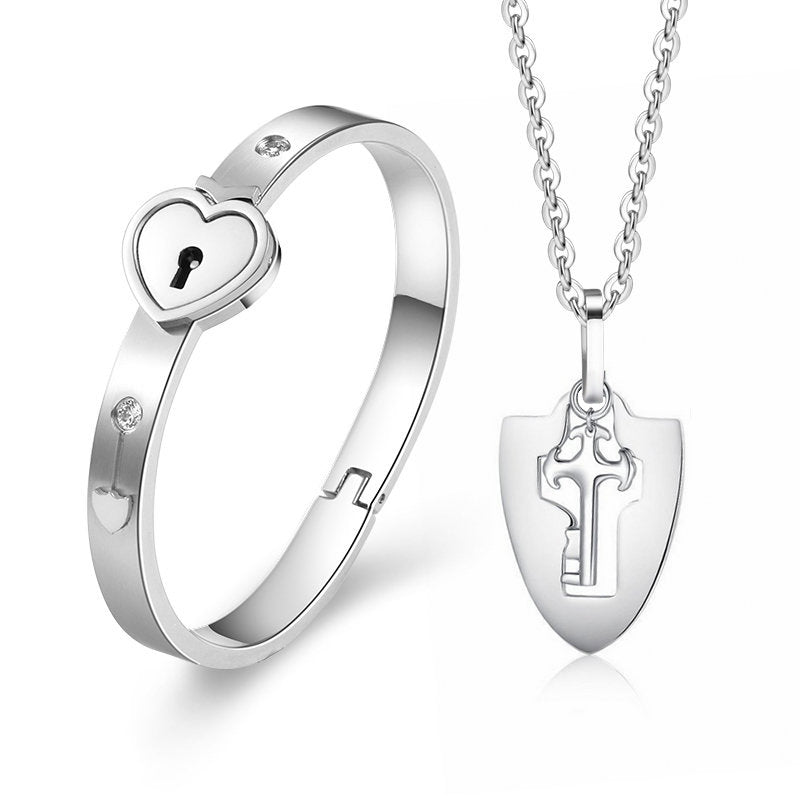 Couple Stainless Steel Love Heart Lock Set - Watch & Jewelry