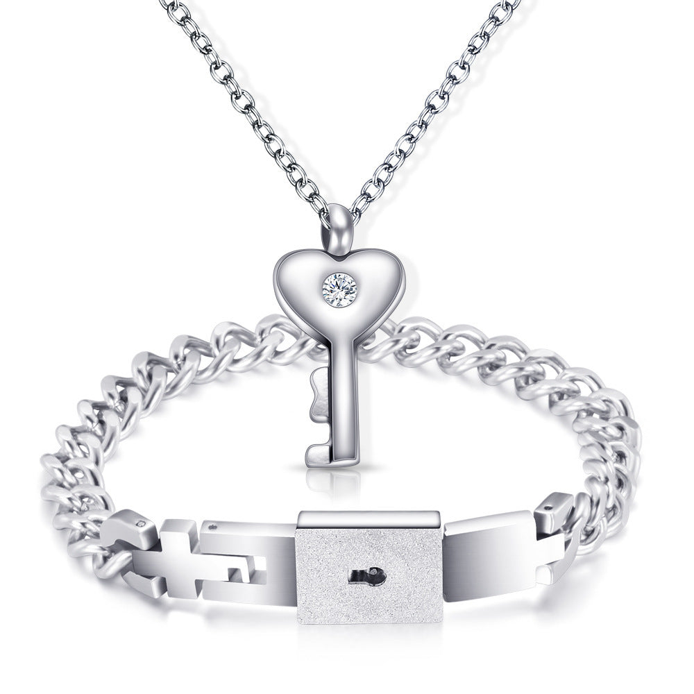 Couple Stainless Steel Love Heart Lock Set - Watch & Jewelry