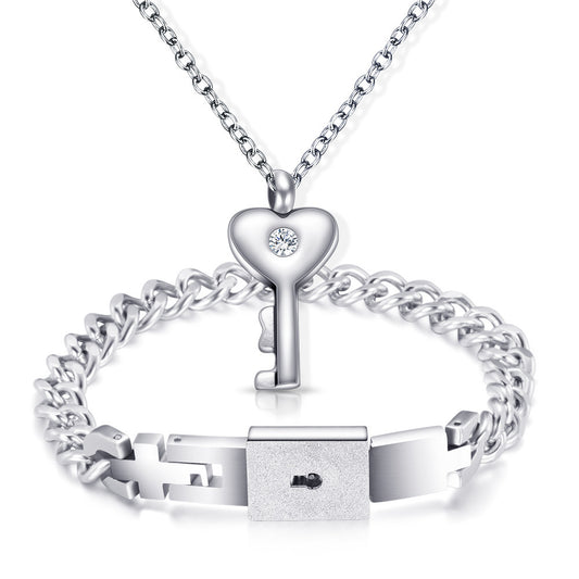 Couple Stainless Steel Love Heart Lock Set - Watch & Jewelry