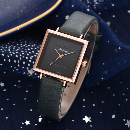 Top Brand Square Contracted Women Leather Crystal Quartz Watch - Watch & Jewelry