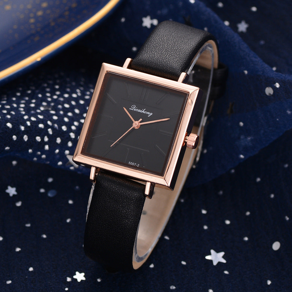 Top Brand Square Contracted Women Leather Crystal Quartz Watch - Watch & Jewelry