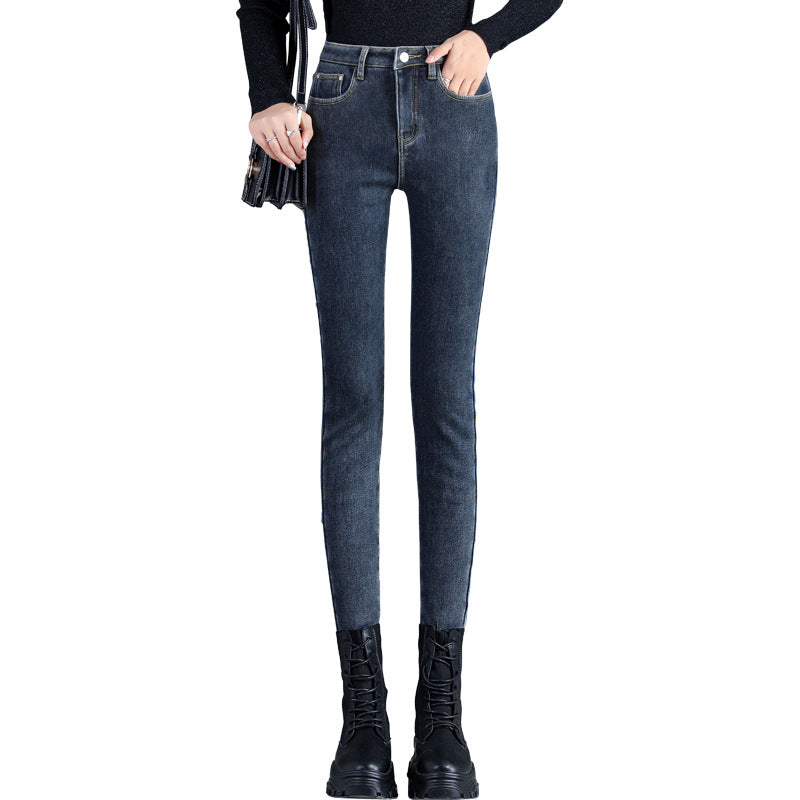 Korean women skinny plus velvet jeans