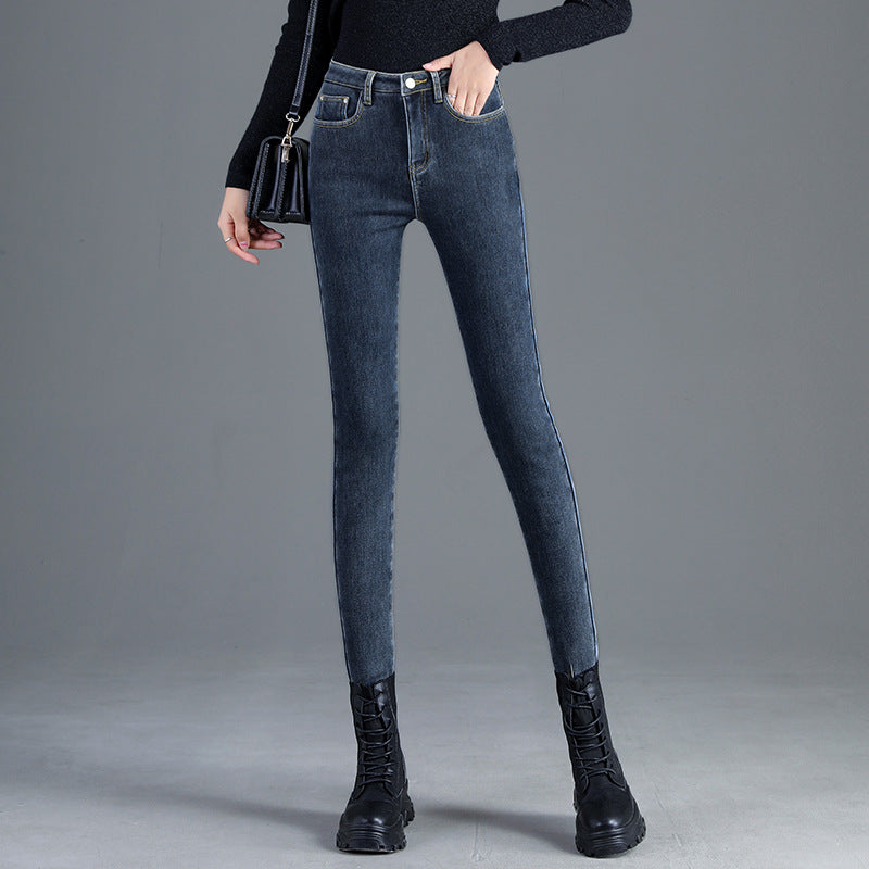 Korean women skinny plus velvet jeans