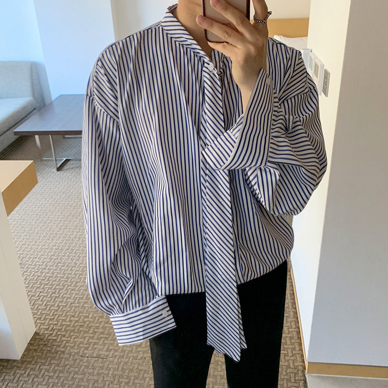 MRCYC Korean Men’s trend casual tie striped shirt