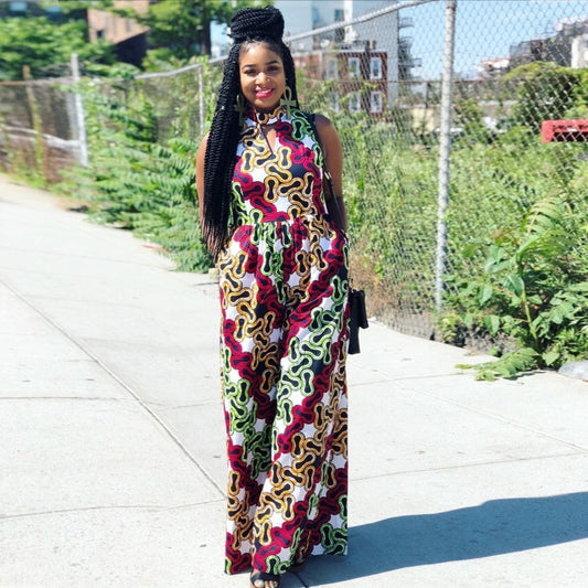 Hot sale women digital printing sleeveless jumpsuit