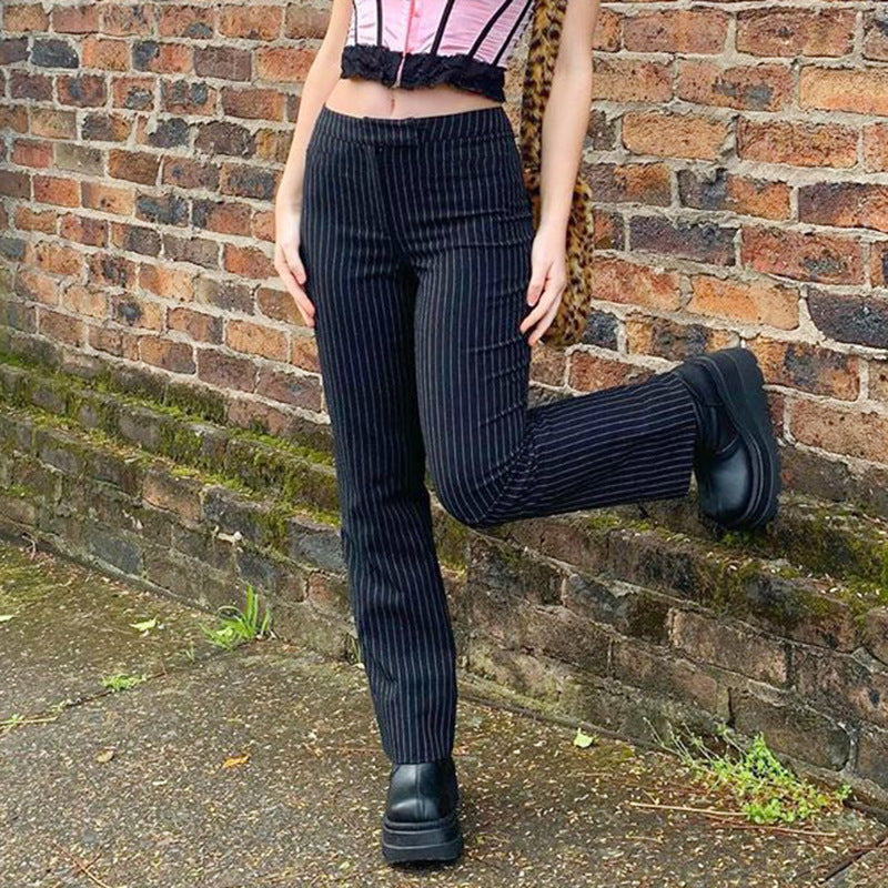 New women street style striped straight trousers