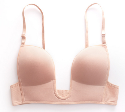 Women deep U sexy gathered breathable seamless bra