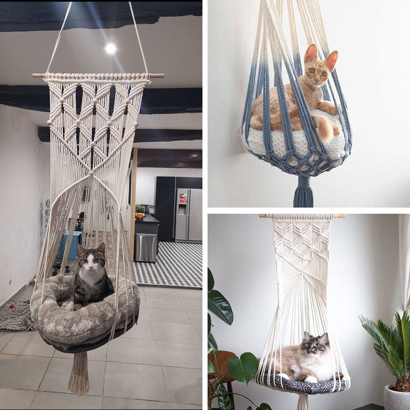 Pet hanging basket swing Pure handmade cotton woven tapestry