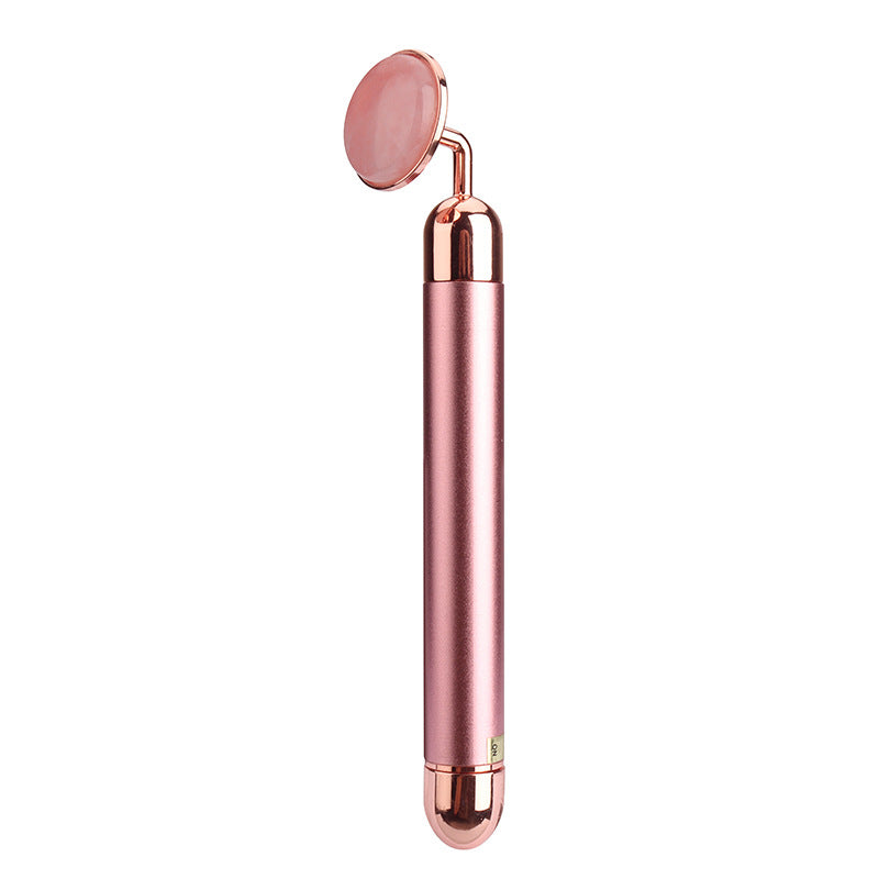 Electric Vibrating Natural Rose Quartz Roller Facial Massager