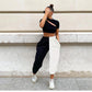 Hot sale women contrast color beam-leg pants