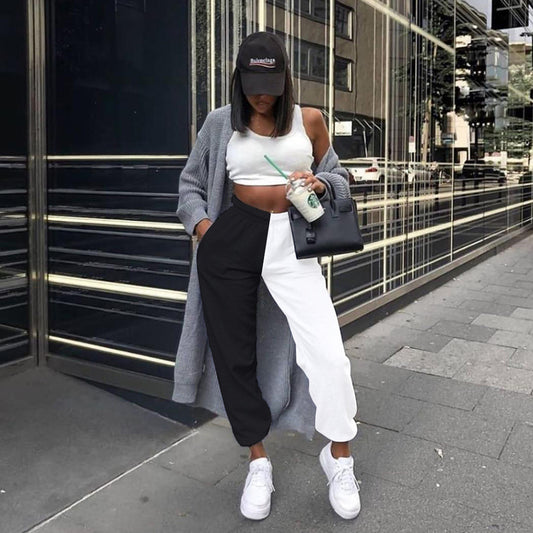 Hot sale women contrast color beam-leg pants