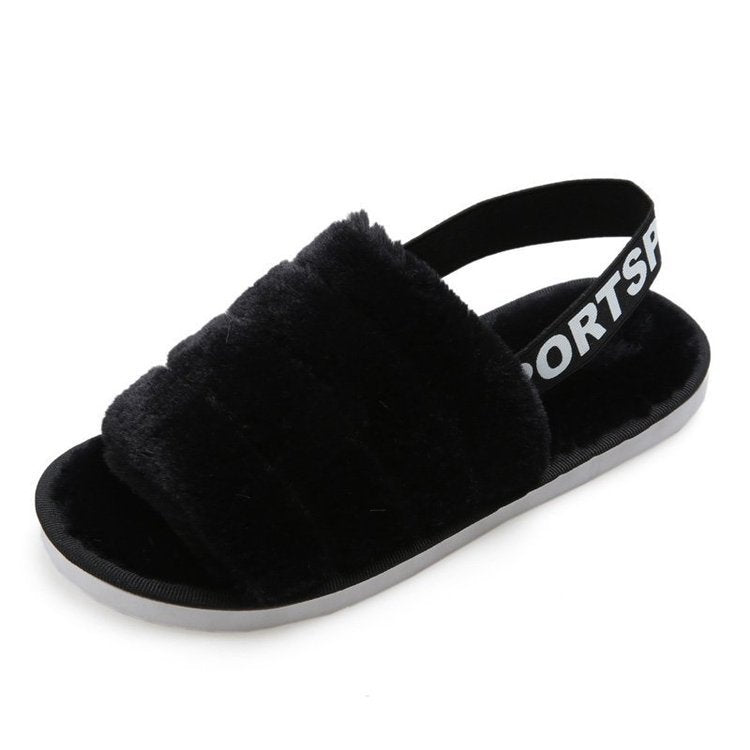 Women home flat bottom hairy slippers