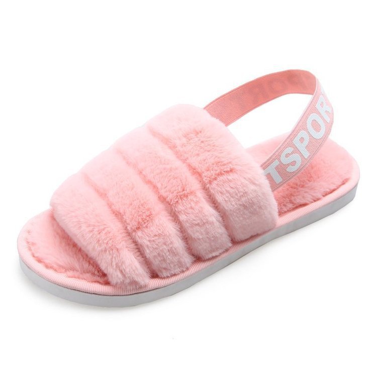 Women home flat bottom hairy slippers