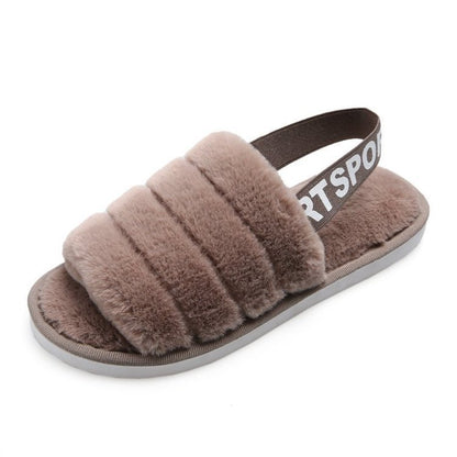 Women home flat bottom hairy slippers