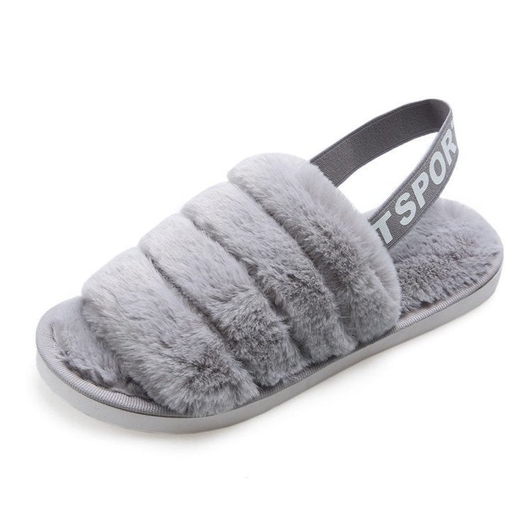 Women home flat bottom hairy slippers