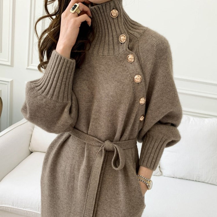 Japanese women lace-up waist knitted dress