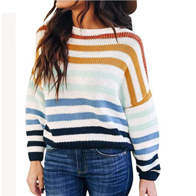 New women loose striped long sleeve sweater