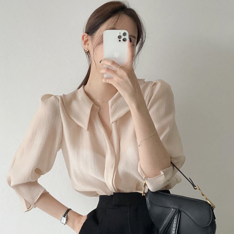 Korean chic women doll collar shirt