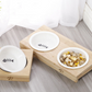 Bamboo wood ceramic bowl pet double bowl