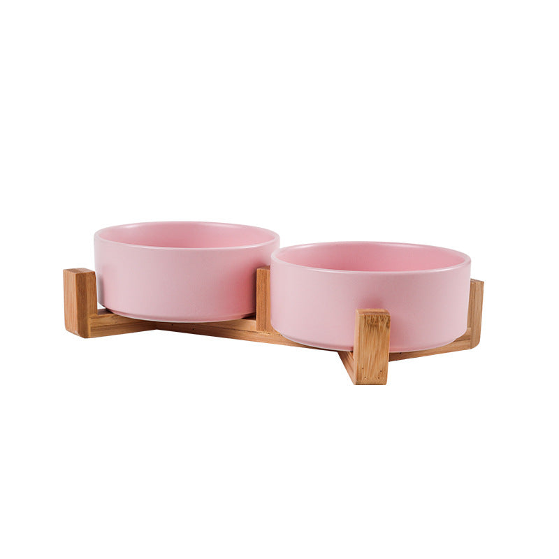 Cat dog ceramic wooden stand to protect the cervical spine high foot bowl