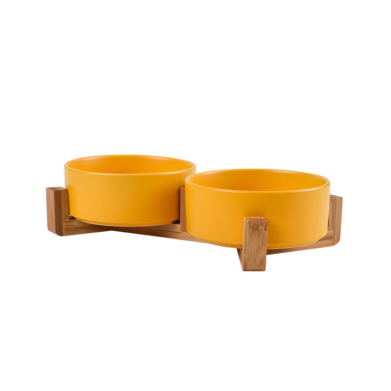 Cat dog ceramic wooden stand to protect the cervical spine high foot bowl