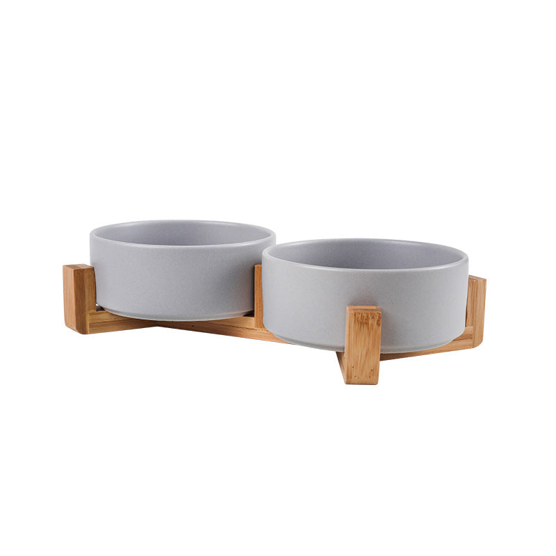 Cat dog ceramic wooden stand to protect the cervical spine high foot bowl