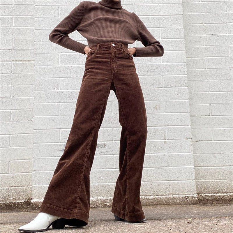 Women corduroy high-waisted leg-length flared pants