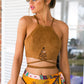 HDY Haoduoyi Women Brown Faux Suede Cami Crop Top