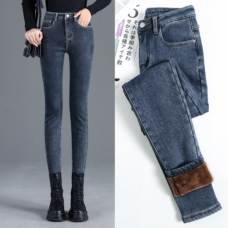 Korean women skinny plus velvet jeans