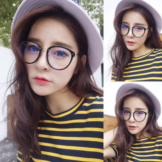 Korean women ultralight round face big frame glasses