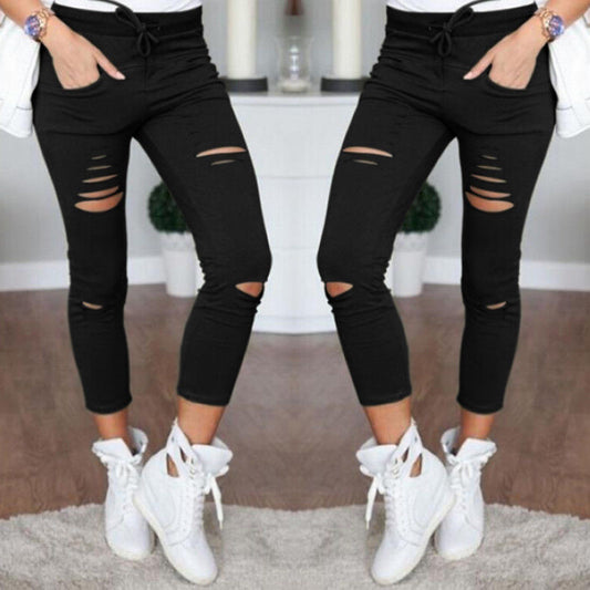 Women new ripped casual nine-point pants