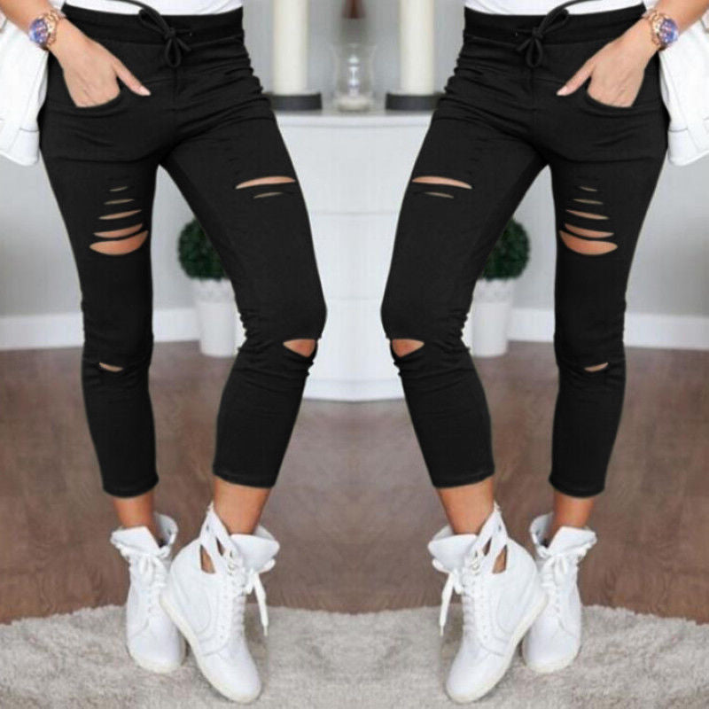 Women new ripped casual nine-point pants